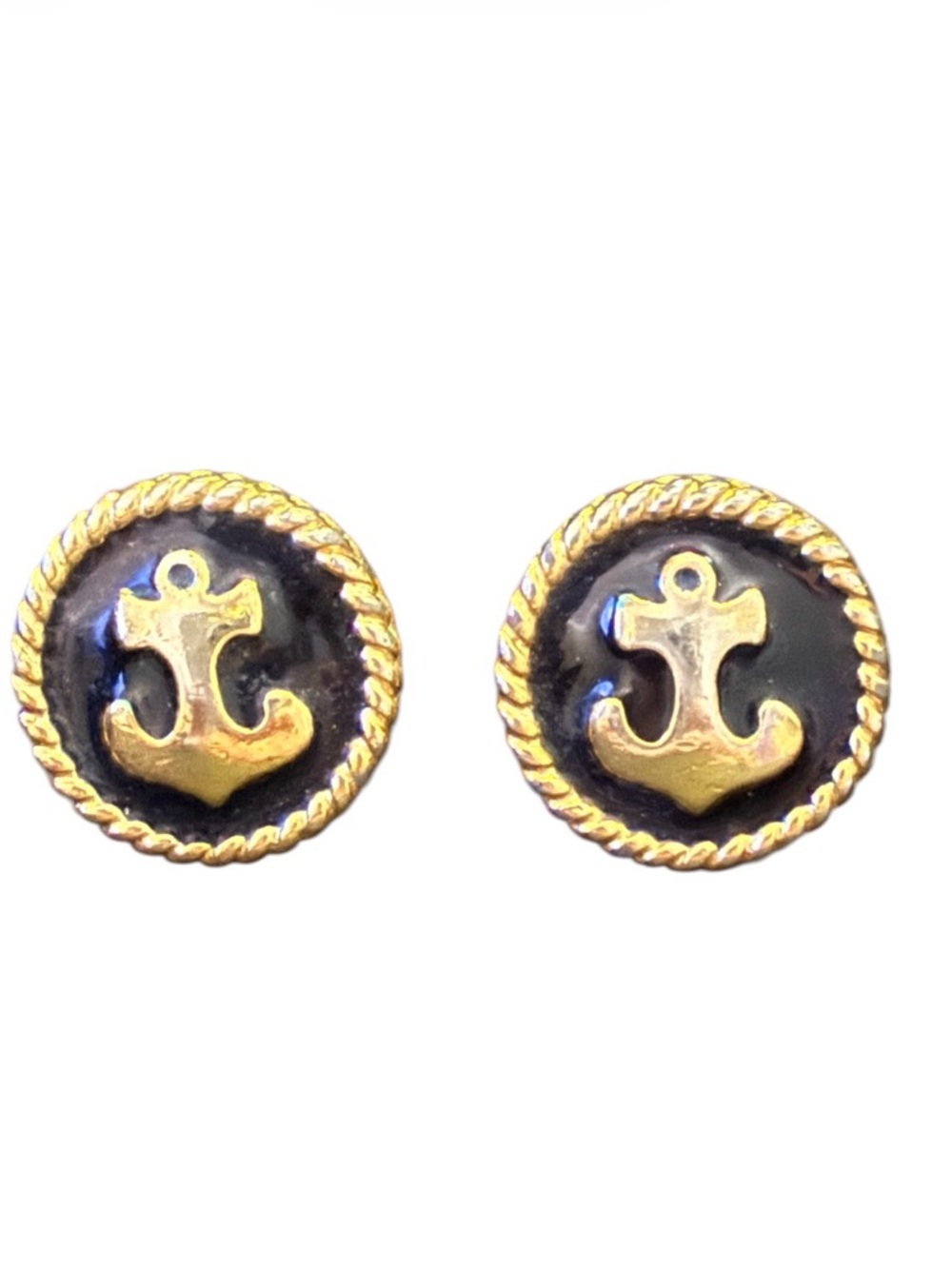 Nautical Anchor Gold & Black Stud Earrings